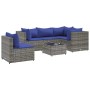 Set de muebles de jardín 6 pzas y cojines ratán sintético gris