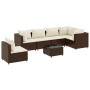 Set muebles de jardín 7 piezas y cojines ratán sintético marrón