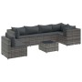 Set de muebles de jardín 7 pzas y cojines ratán sintético gris