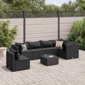 Set de muebles de jardín y cojines 7 pzas ratán sintético negro