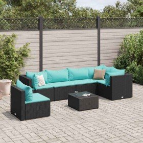 Set de muebles de jardín y cojines 7 pzas ratán sintético negro