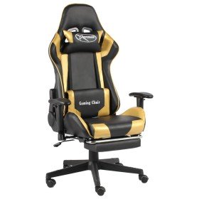 Silla gaming giratoria con reposapiés PVC dorado Silla gaming giratoria con reposapiés PVC dorado