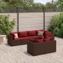 Set muebles de jardín 7 piezas y cojines ratán sintético marrón