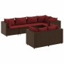 Set muebles de jardín 7 piezas y cojines ratán sintético marrón