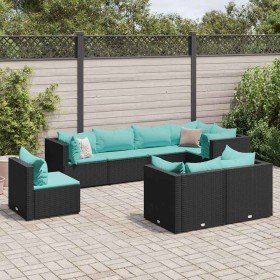 Set de muebles de jardín 8 pzas y cojines ratán sintético negro