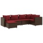 Set muebles de jardín 6 piezas y cojines ratán sintético marrón