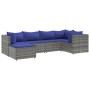 Set de muebles de jardín 6 pzas y cojines ratán sintético gris