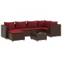 Set muebles de jardín 7 piezas y cojines ratán sintético marrón