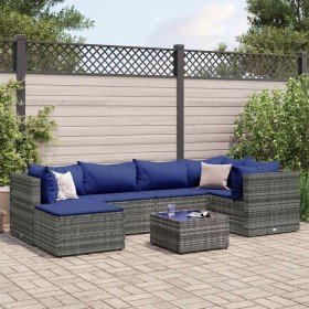 Set de muebles de jardín 7 pzas y cojines ratán sintético gris