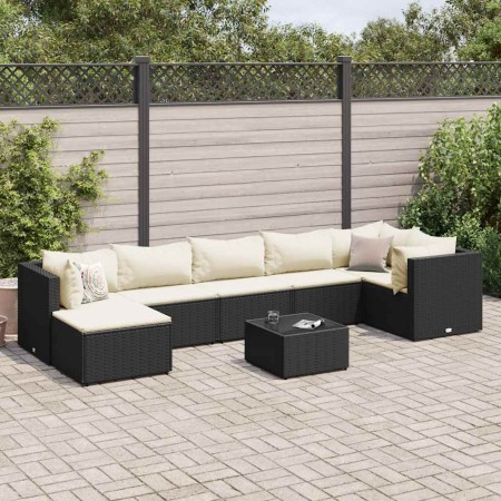 Set de muebles de jardín 8 pzas y cojines ratán sintético negro
