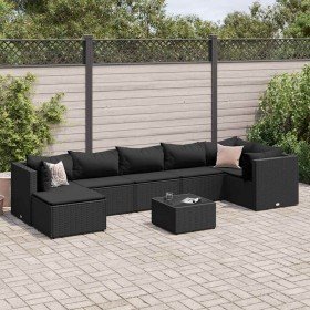Set de muebles de jardín 8 pzas y cojines ratán sintético negro Set de muebles de jardín 8 pzas y cojines ratán sintético negro