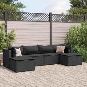 Set muebles de jardín 6 piezas y cojines ratán sintético negro Set muebles de jardín 6 piezas y cojines ratán sintético negro
