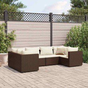 Set muebles de jardín 6 piezas y cojines ratán sintético marrón