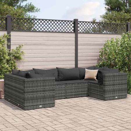Set de muebles de jardín 6 pzas y cojines ratán sintético gris