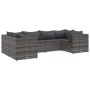 Set de muebles de jardín 6 pzas y cojines ratán sintético gris