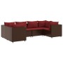 Set muebles de jardín 6 piezas y cojines ratán sintético marrón