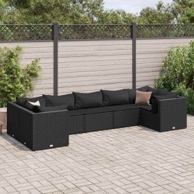 Set de muebles de jardín y cojines 7 pzas ratán sintético negro