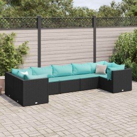 Set de muebles de jardín y cojines 7 pzas ratán sintético negro