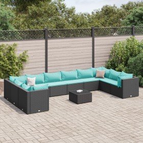 Set muebles de jardín 11 pzas y cojines ratán sintético negro Set muebles de jardín 11 pzas y cojines ratán sintético negro