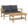 2-piece bamboo garden furniture set with dark gray cushions by vidaXL, Modular outdoor sofas - Ref: Foro24-363465, Price: 240...