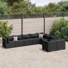 Set de sofás de jardín con cojines 9 pzas ratán sintético negro Set de sofás de jardín con cojines 9 pzas ratán sintético negro