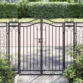 Puerta de jardín de hierro forjado negro 121x8x120 cm