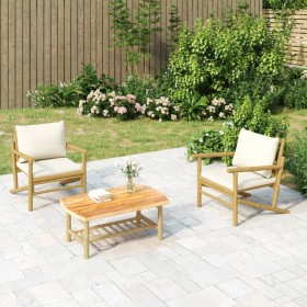 Bamboo garden chairs 2 units with cream white cushions by vidaXL, Modular outdoor sofas - Ref: Foro24-363462, Price: 240,95 €...