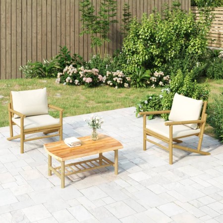 Bamboo garden chairs 2 units with cream white cushions by vidaXL, Modular outdoor sofas - Ref: Foro24-363462, Price: 240,95 €...