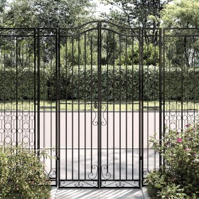 Puerta de jardín de hierro forjado negro 121x8x180 cm