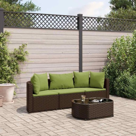 Set de sofás de jardín 4 pzas y cojines ratán sintético marrón