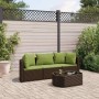 Set de sofás de jardín 4 pzas y cojines ratán sintético marrón