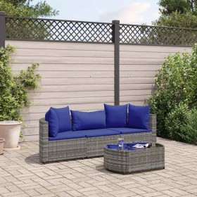 Set de sofás de jardín 4 pzas y cojines ratán sintético gris