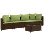Set comedor de jardín 5 piezas y cojines ratán sintético marrón