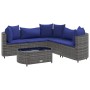 Set de muebles de jardín 6 pzas y cojines ratán sintético gris