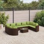 Set de sofás de jardín 10 pzas y cojines ratán sintético marrón