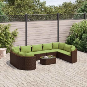 Set de sofás de jardín 10 pzas y cojines ratán sintético marrón