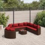 Set de sofás de jardín 10 pzas y cojines ratán sintético marrón