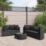 Set de sofás de jardín 6 piezas y cojines ratán sintético negro