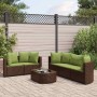 Set sofás de jardín 6 piezas y cojines ratán sintético marrón