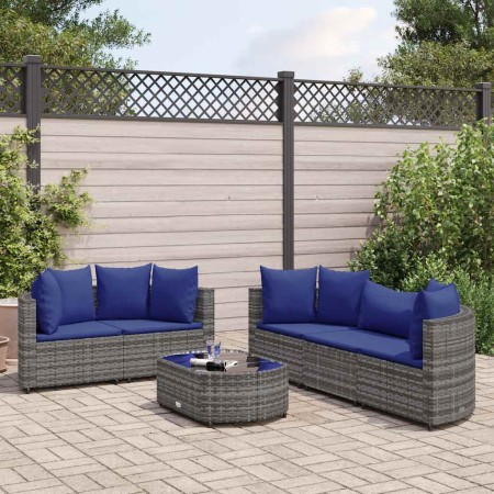 Set de muebles de jardín 6 pzas y cojines ratán sintético gris