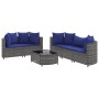 Set de muebles de jardín 6 pzas y cojines ratán sintético gris