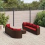 Set de sofás de jardín 9 pzas y cojines ratán sintético marrón