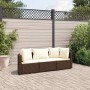 Set sofás de jardín 3 piezas y cojines ratán sintético marrón