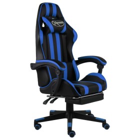 Silla gaming con reposapiés cuero sintético negro y azul Silla gaming con reposapiés cuero sintético negro y azul