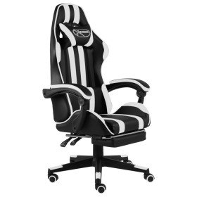 Silla gaming con reposapiés cuero sintético negro y blanco Silla gaming con reposapiés cuero sintético negro y blanco