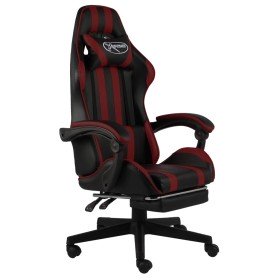 Silla gaming con reposapiés cuero sintético negro y rojo tinto Silla gaming con reposapiés cuero sintético negro y rojo tinto
