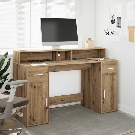 Escritorio con LED madera ingeniería roble artisian 140x55x91cm