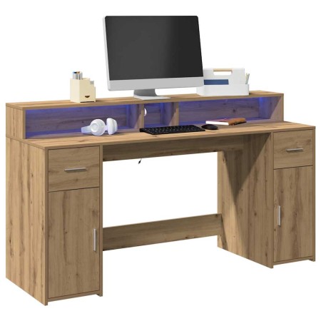 Escritorio con LED madera ingeniería roble artisian 160x55x91cm