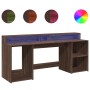 Escritorio con LED madera ingeniería marrón roble 200x55x91 cm