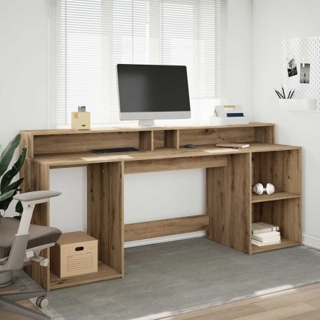 Escritorio con LED madera ingeniería roble artisian 200x55x91cm